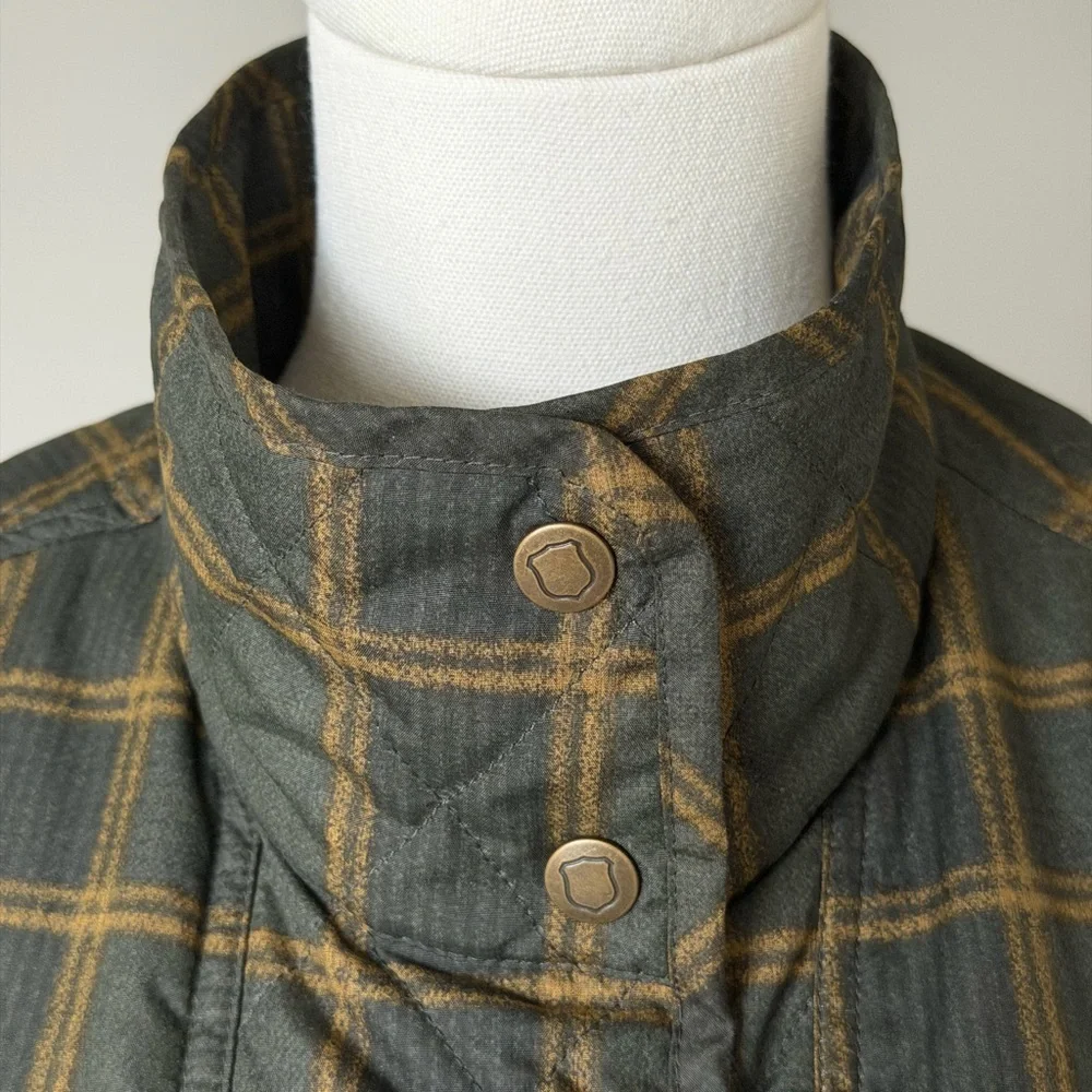 Eddie Bauer Olive Green Plaid Quilted Vest Lightweight Puffer - M